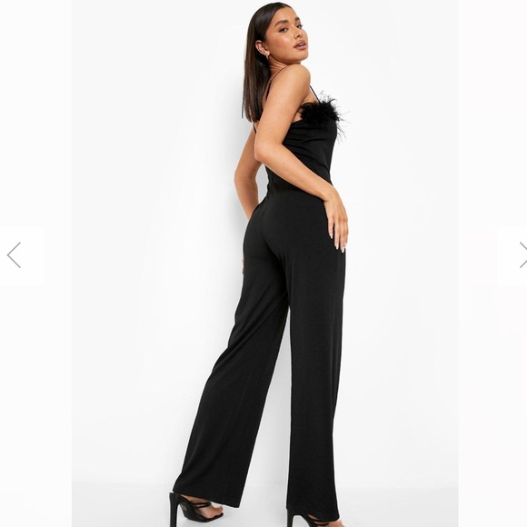 {Boohoo} Strappy Feather Wide Leg Jumpsuit - NEW, WEDDING, BIRTHDAY - Picture 2 of 9